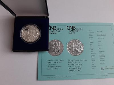 Pamätná strieborná minca Přemysl Otakar I. 1998 PROOF