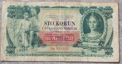 100 Kčs/Ks 1931 s přetiskem 1939 SŠ neperforovaná Velmi vzácná!