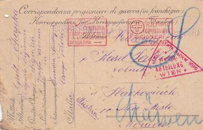 Itálie, zajatecká pošta Asinara, Sardinie 1916 -Slavkovice, Žďár n. S.