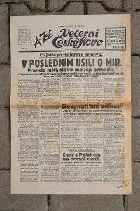 Večerní České Slovo 28.9 1938  V Posledním úsilí o mír 