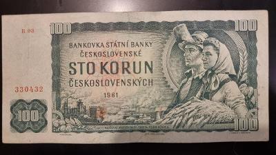 Bankovka 100 Kčs, r. 1961, série R 08, zachovalý stav