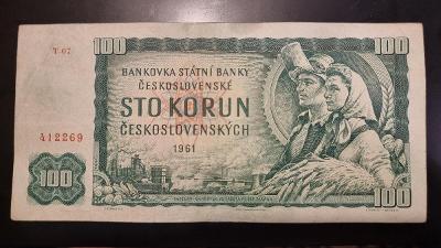 Bankovka 100 Kčs, r. 1961, série T 07, zachovalý stav