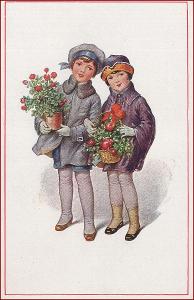 Vánoce * děti, děvče, dvojice, jmelí, květiny, gratulační * M3391