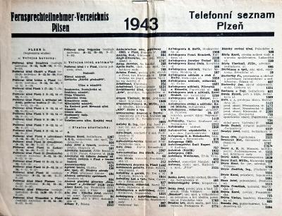Telefonní seznam Plzeň 1943 - kompletní