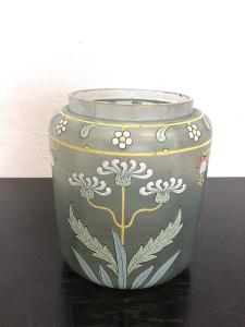 Starožitná skleněná váza s ručním dekorem 19 st. 4153