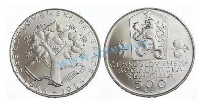 ČSSR, 500 Kčs,Československá federace,1988, ražební lesk, TOP stav 0/0