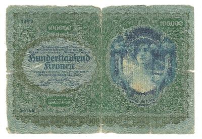 100 000 Korun Rakousko 1922  vzácná  ( stav)