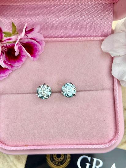 Moissanit moissanite diamantové náušnice diamant S925 modrý  - Stříbrné šperky