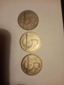 5 korun československých rok 1938 dva kusy 1928 jeden kus