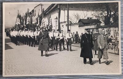 Lanškroun - Landskron - 1. 1938 - Němci průvod - policie - real photo