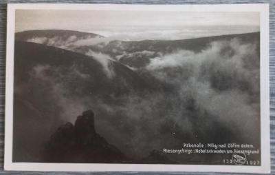Krkonoše - Riesengebirge - mlhy nad Obřím dolem - real photo - 1927