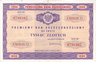 Polsko, spořicí poukázka, 1000 zlotých, 1971, VF