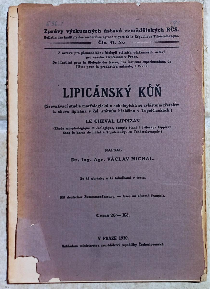 LIPICÁNSKY KÔŇ - VÁCLAV MICHAL - 1930 - Odborné knihy