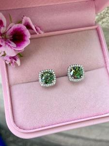 Zelený diamant Náušnice Stříbrné 925 moissanit moissanite 2 ct.