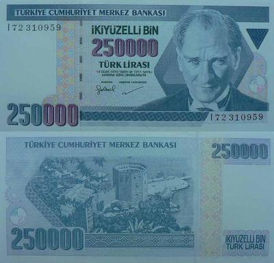 Turecko 250 000 lirasi P211  UNC