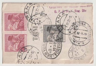 ČSR I., 1938, R-dopis zaslaný do USA, vráceno zpět, hezká frankatura
