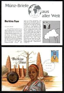 BURKINA FASO: 10 francs 1989 (W.Afr.) UNC - mincovní dopis z roku 1988