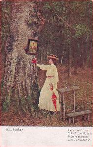 Žena * lesní oltář, krajina, umělecká, sign. Ženíšek * M2862