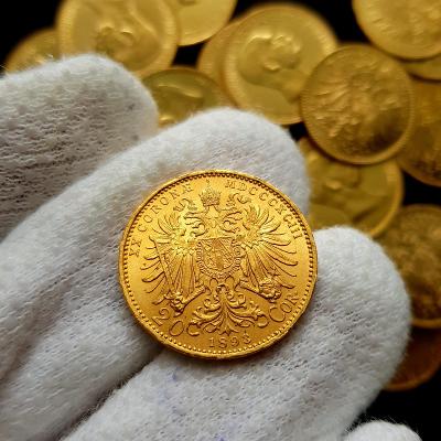 Rakouská 20 Koruna 1893 BZ, František Josef I., zlatá mince, aUNC