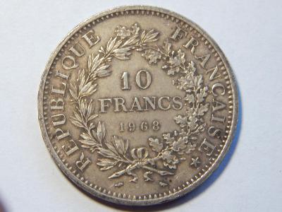 Francúzsko 10 Francs 1968 Ag XF č00060