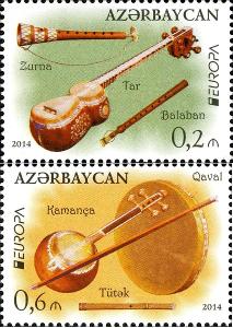 Ázerbajdžán 2014 Známky Mi 1038-1039A ** Europa CEPT hudba nástroje