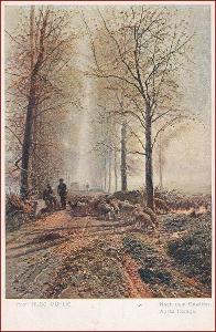 Pastýř * ovce, stádo, stromy, krajina, umělecká, sign. Mühlig * M4924