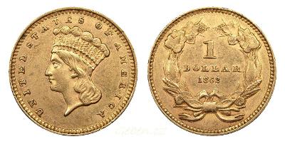 1 Dollar 1862 ! Large Indian Head  –  Vzácná zlatá mince