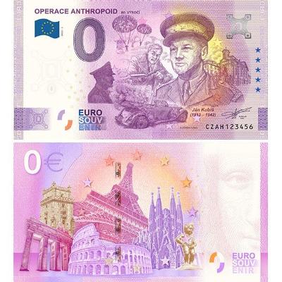0 Euro souvenir bankovka 2022 OPERACE ANTHROPOID