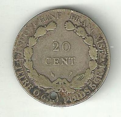 20 Cent Francouzská Indočína 1925 stříbro dírka