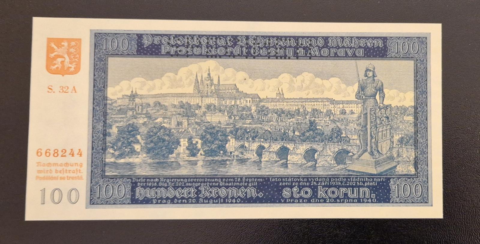 100 korún 1940 séria A perf . UNC - Bankovky