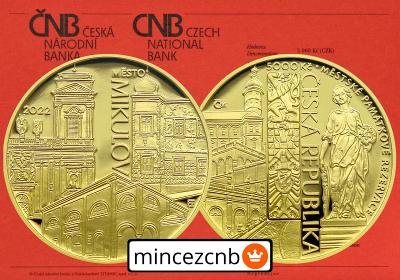 Od 1 Kč Zlatá mince ČNB 5000 Kč Město MIKULOV 2022 PROOF 