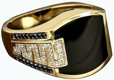 Pánský a dámský snubní prsten zlatá barva, černý kámen, zirkon punk.