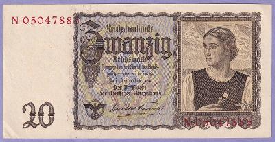 bankovka 20 Marek Reichsmark 1939 Německo platná u nás stav !!!
