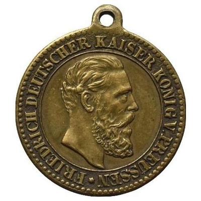 Friedrich III. 1888, mosazná medaile Friedrichskron Potsdam