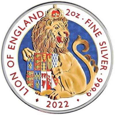 Stříbrná mince Královké šelmy Anglický lev color 2oz 2022 - 200 kusů