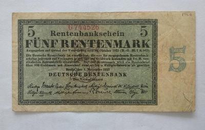 Německo 5 RENTENMARK 1.11.1923 SÉRIE G, 6 ČÍSEL, vzácná