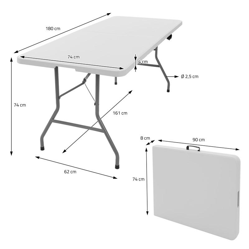 Skladací kempingový stôl 180x74 cm veľký, Farby Biela - Záhrada