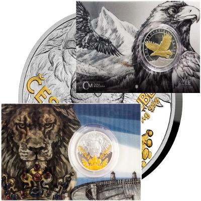 Stříbrná uncová mince Orel-Český Lev 2023 se selektivním pokovením Au
