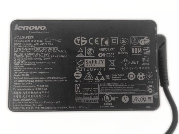 Napájací adaptér originál Lenovo 65W 20V 3,25A SlimTip ADLX65SLC2A - Počítače a hry