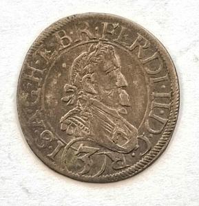 Stříbrný 3 Krejcar 1631 , Svatý Vít, Ferdinand III. 