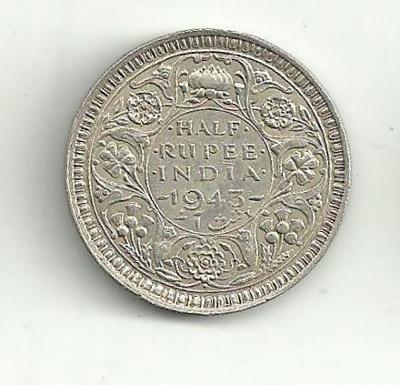 1/2 Rupie Britská Indie 1943  stříbro