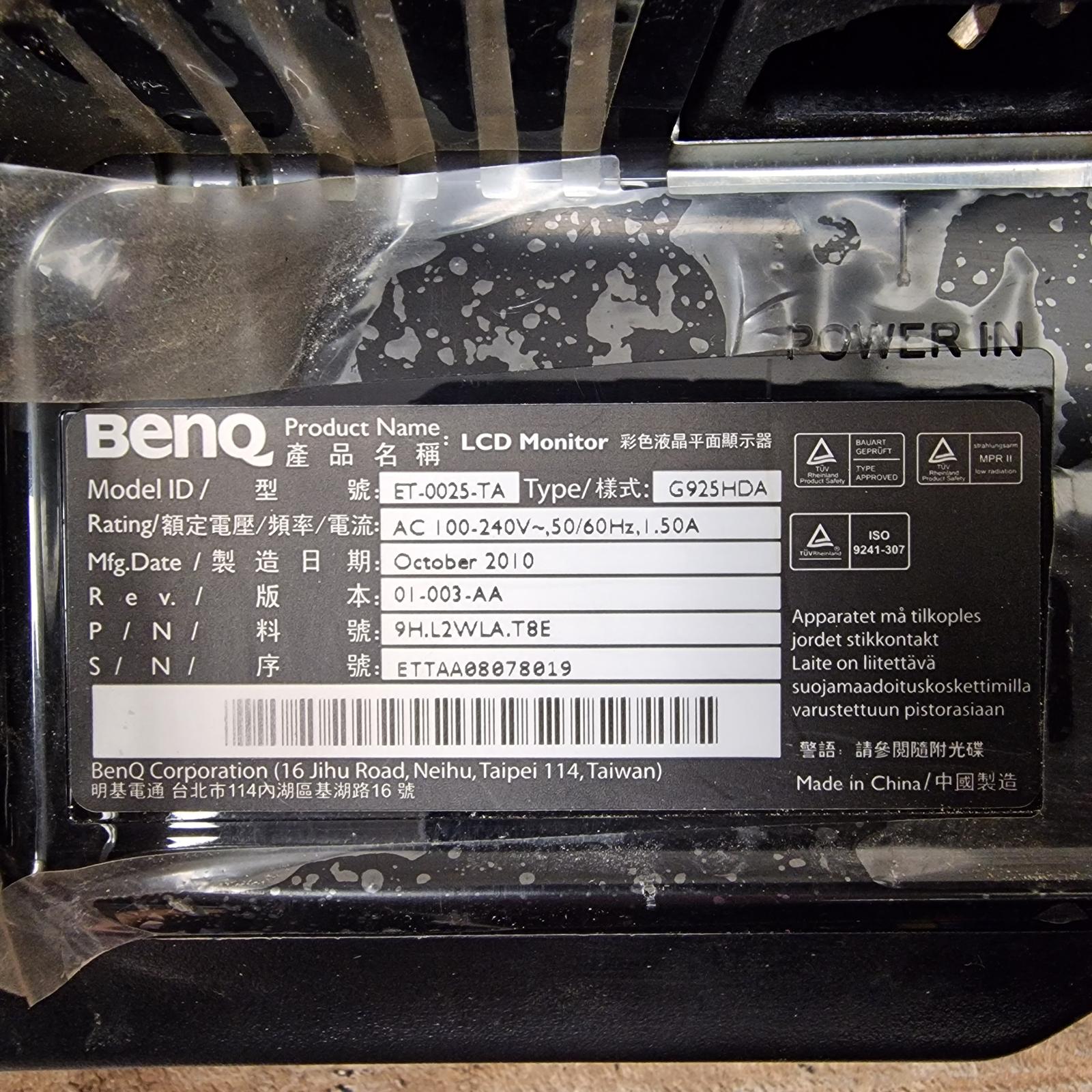 LCD monitor BenQ G925HDA / ET-0025-NA / 19" 1366x768, TN, 5ms - Příslušenství k PC