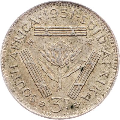 (E-10202), Jihoafrická republika, 3 Pence 1951, Pretoria