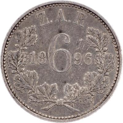 (E-10204), Jihoafrická republika, 6 Pence 1896, Pretoria