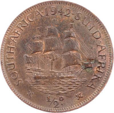 (E-10211), Jihoafrická republika, 1/2 Penny 1942, Pretoria