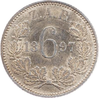 (E-10205), Jihoafrická republika, 6 Pence 1897, Pretoria
