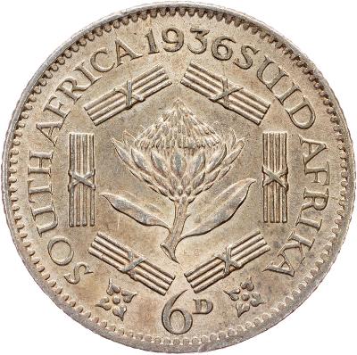 (E-10207), Jihoafrická republika, 6 Pence 1936, Pretoria