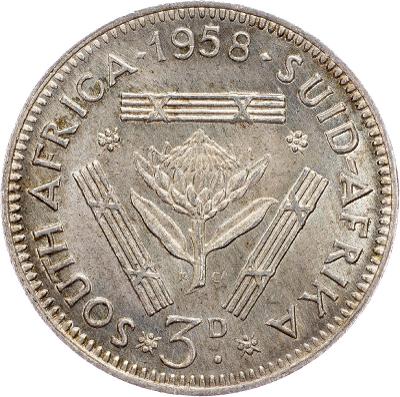 (E-10203), Jihoafrická republika, 3 Pence 1958, Pretoria