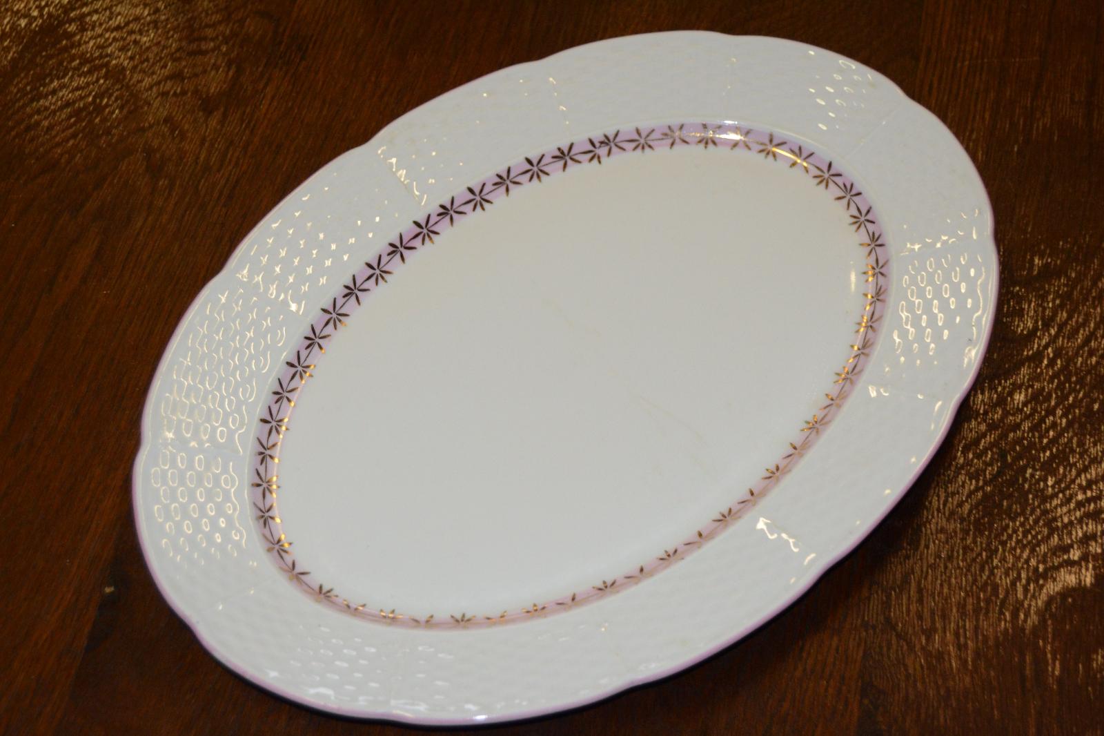 servírovací tanier, tácka, Thun, ružovo zlatý dekor - Starožitnosti a umenie