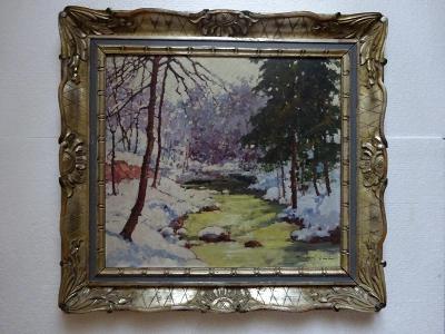 Gustav Porš - Zimní krajina , olej dřevo 45 x 50 cm luxus autorský rám